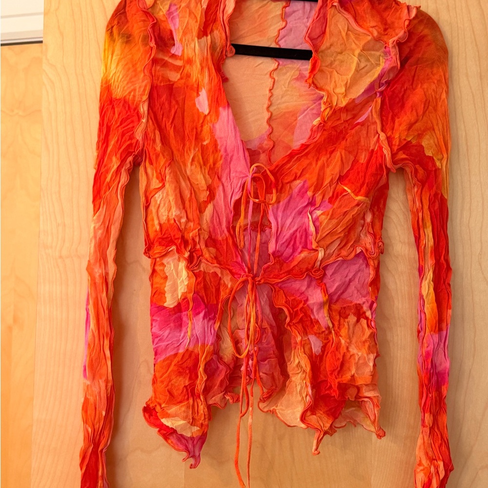 Rat & Boa Neon Coral and Hot Pink Tie-Front Top